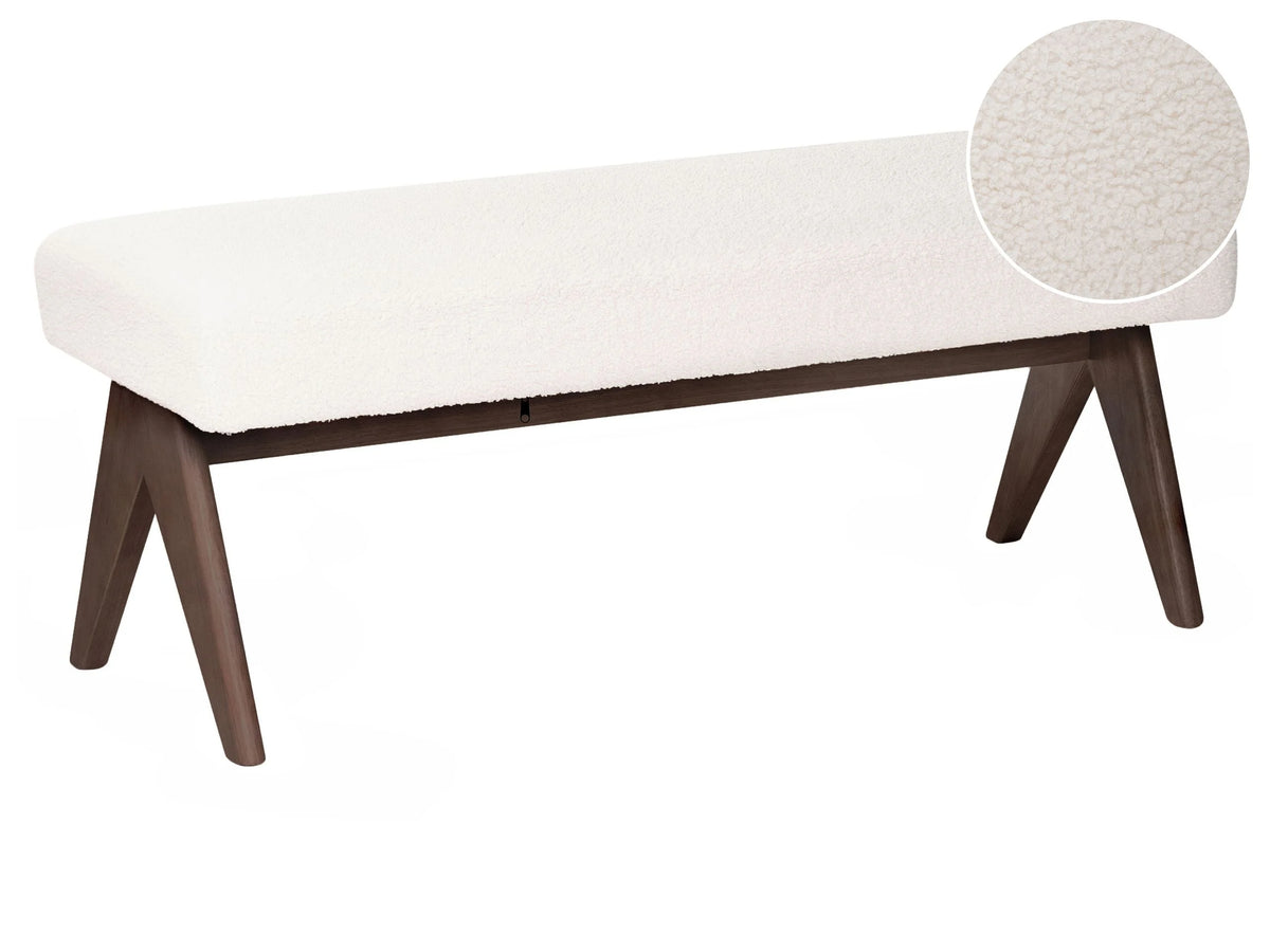 Boucle Bench Off-White and Dark Brown Upholstered Wooden Legs Hallway Seat Bed Bench Beliani