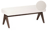 Boucle Bench Off-White and Dark Brown Upholstered Wooden Legs Hallway Seat Bed Bench Beliani
