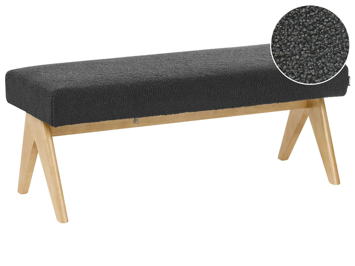 Boucle Bench Black and Light Brown Upholstered Wooden Legs Hallway Seat Bed Bench Beliani