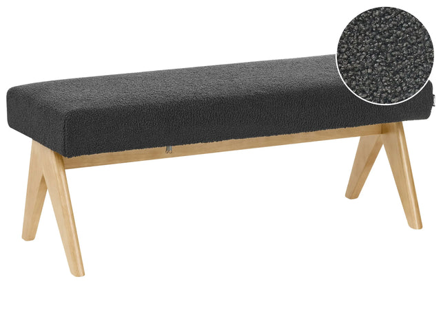 Boucle Bench Black and Light Brown Upholstered Wooden Legs Hallway Seat Bed Bench Beliani