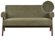 2 Seater Sofa Green and Dark Brown Boucle Upholstery Retro Design Wooden Legs Living Room Beliani