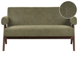 2 Seater Sofa Green and Dark Brown Boucle Upholstery Retro Design Wooden Legs Living Room Beliani