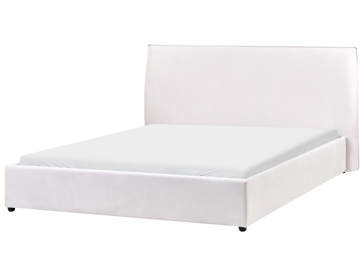 Bed Off-White Velvet Upholstery EU King Size 5ft3 Large Classic Headboard Wooden Slats Beliani