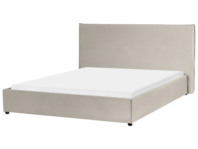 Bed Taupe Velvet Upholstery EU King Size 5ft3 Large Classic Headboard Wooden Slats Beliani