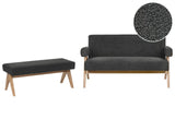 Sofa Set Black and Dark Brown 2 Seater Sofa Bench Boucle Upholstery Retro Design Wooden Legs Living Room Beliani