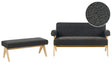 Sofa Set Black and Light Brown 2 Seater Sofa Bench Boucle Upholstery Retro Design Wooden Legs Living Room Beliani