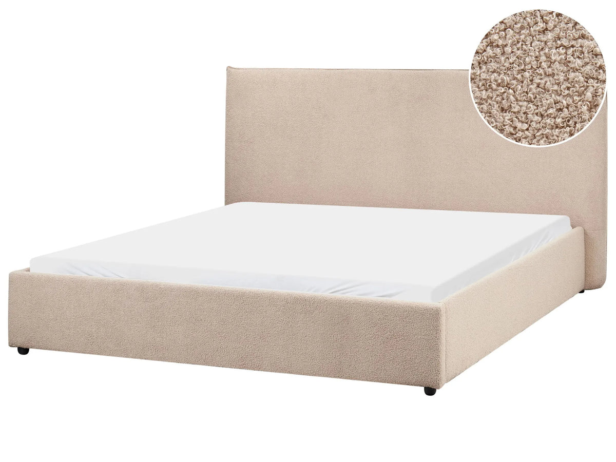 Bed Taupe Boucle Upholstery EU King Size 5ft3 Large Classic Headboard Wooden Slats Beliani