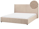 Bed Taupe Boucle Upholstery EU King Size 5ft3 Large Classic Headboard Wooden Slats Beliani