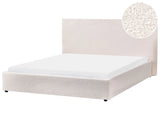 Bed Off-White Boucle Upholstery EU King Size 5ft3 Large Classic Headboard Wooden Slats Beliani