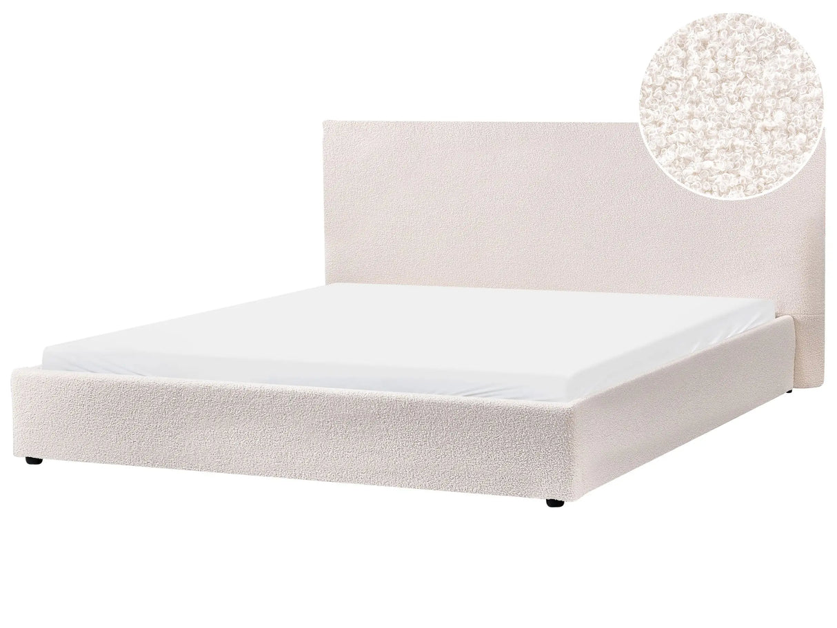 Bed Off-White Boucle Upholstery EU King Size 6ft Large Classic Headboard Wooden Slats Beliani