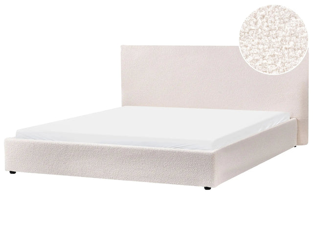 Bed Off-White Boucle Upholstery EU King Size 6ft Large Classic Headboard Wooden Slats Beliani