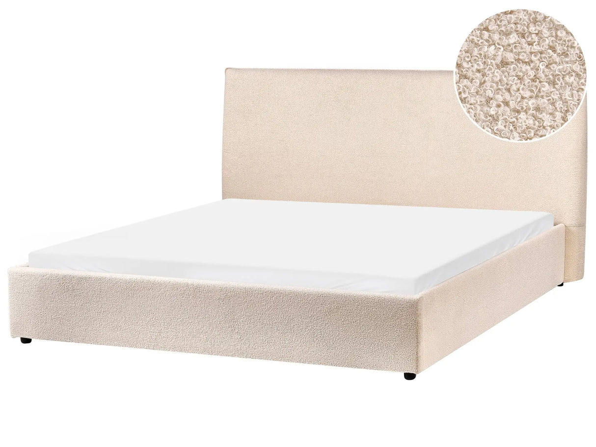 Bed Beige Boucle Upholstery EU King Size 5ft3 Large Classic Headboard Wooden Slats Beliani