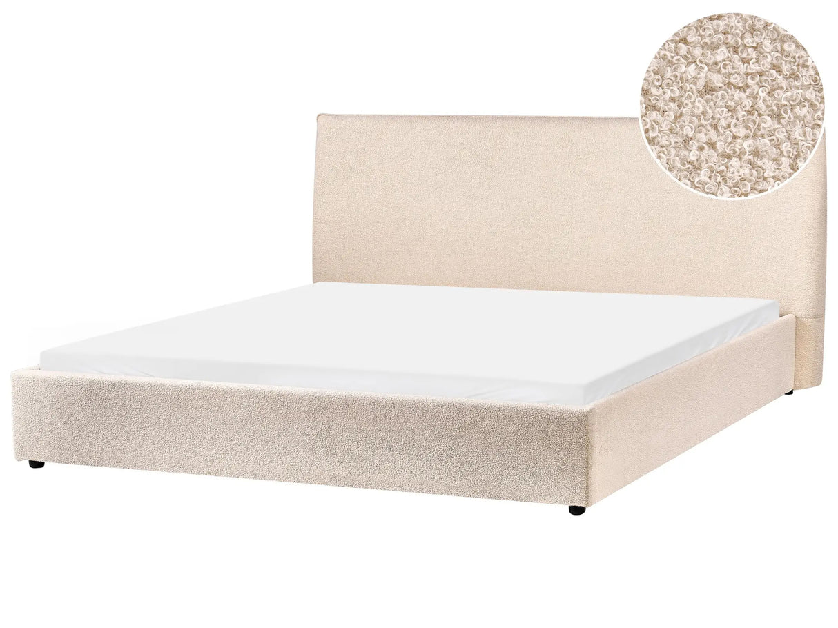 Bed Beige Boucle Upholstery EU Super King Size 6ft Large Classic Headboard Wooden Slats Beliani