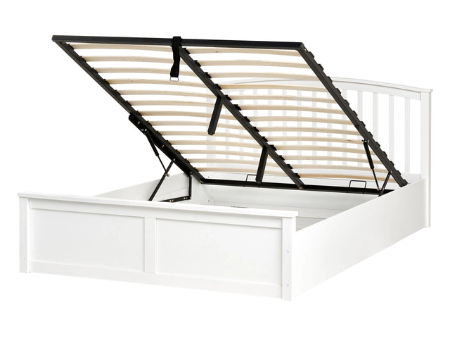 Ottoman Bed White Pine Wood EU Double Size 140 x 200 cm with Lift-Up Frame Beliani