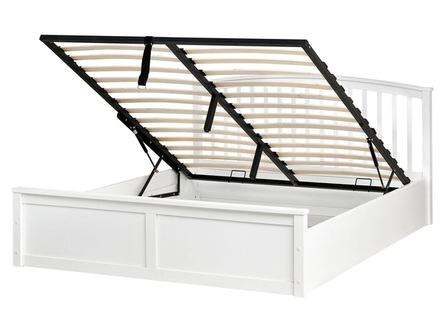 Ottoman Bed White Pine Wood EU King Size 5ft3 with Lift-Up Frame Beliani