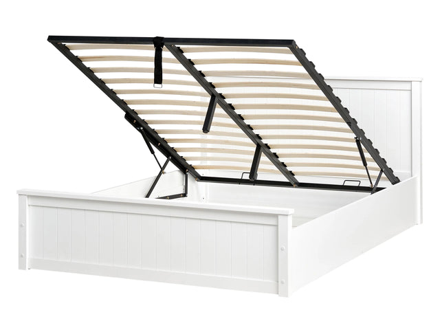 Ottoman Bed White Pine Wood EU Double Size 4ft6 with Lift-Up Frame Beliani
