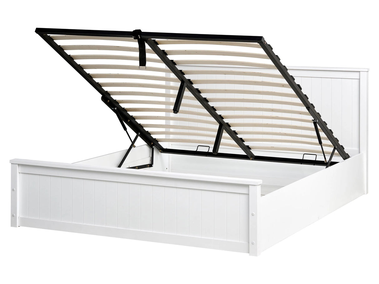 Ottoman Bed White Pine Wood EU King Size 5ft3 with Lift-Up Frame Beliani