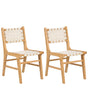 Set of 2 Dining Chairs Light Brown Rubber Wood Frame Faux Leather Seat and Backrest Dining Room Beliani