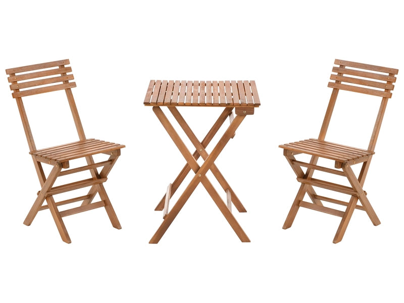 3 Piece Bistro Set Brown Solid Certified Acacia 2 Chairs and Tea Table Folding Slatted Design Beliani