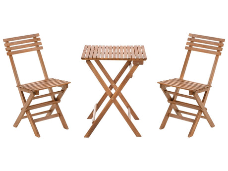 3 Piece Bistro Set Brown Solid Certified Acacia 2 Chairs and Tea Table Folding Slatted Design Beliani