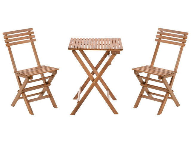 3 Piece Bistro Set Brown Solid Certified Acacia 2 Chairs and Tea Table Folding Slatted Design Beliani