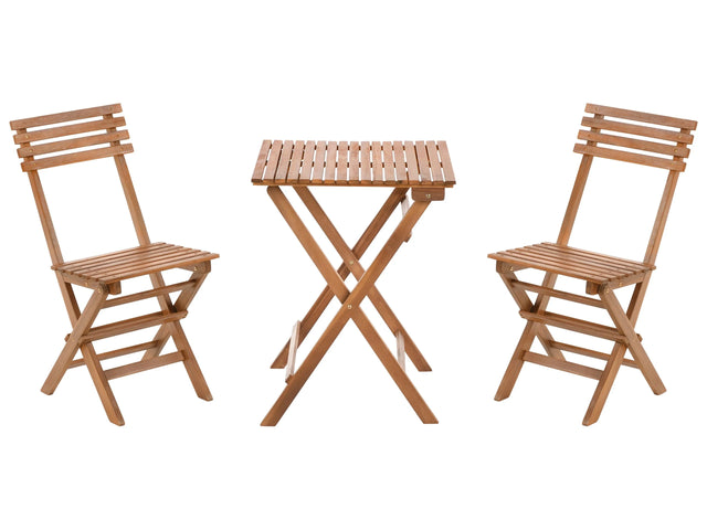 3 Piece Bistro Set Brown Solid Certified Acacia 2 Chairs and Tea Table Folding Slatted Design Beliani