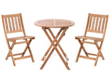 3 Piece Bistro Set Brown Solid Certified Acacia 2 Chairs and Tea Table Folding Slatted Design Beliani