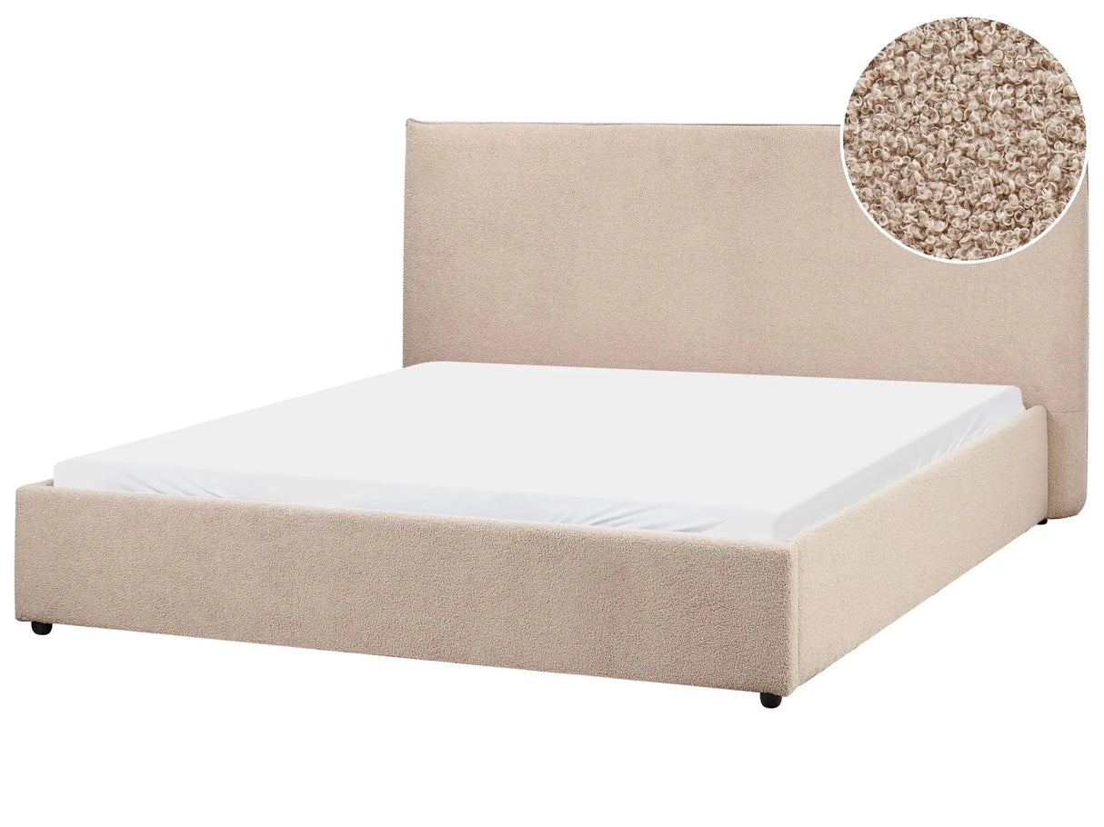 Waterbed Taupe Boucle Upholstery EU King Size 5ft3 Large Classic Headboard Beliani