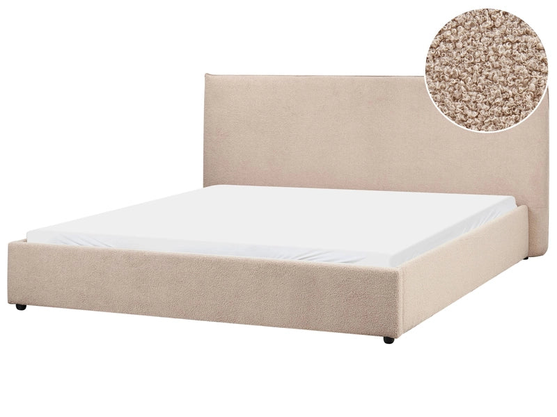 Waterbed Taupe Boucle Upholstery EU Super King Size 6ft Large Classic Headboard Beliani