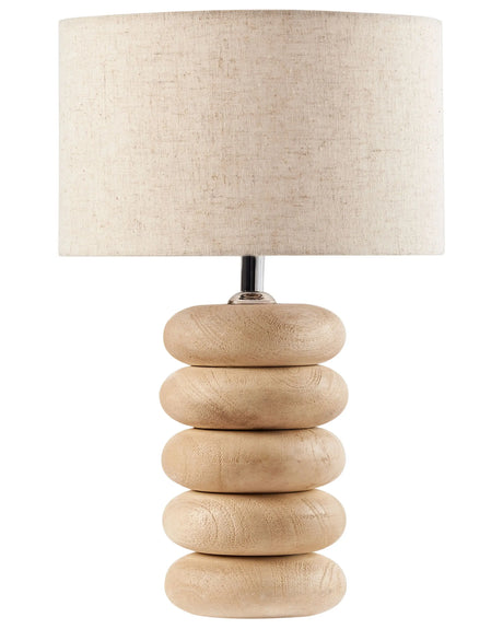 Table Lamp Light Brown and Beige Linen Cotton Shade Mango Wood Base 41 cm Single Light Modern Design Home Accessories Living Room Beliani
