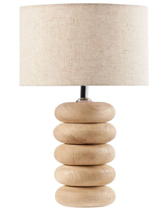 Table Lamp Light Brown and Beige Linen Cotton Shade Mango Wood Base 41 cm Single Light Modern Design Home Accessories Living Room Beliani