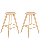 Set of 2 Bar Stools Light Brown Rubber Wood Retro Style Kitchen Dining Room Beliani