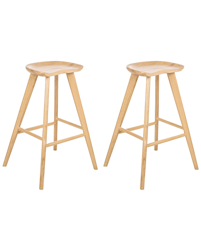 Set of 2 Bar Stools Light Brown Rubber Wood Retro Style Kitchen Dining Room Beliani