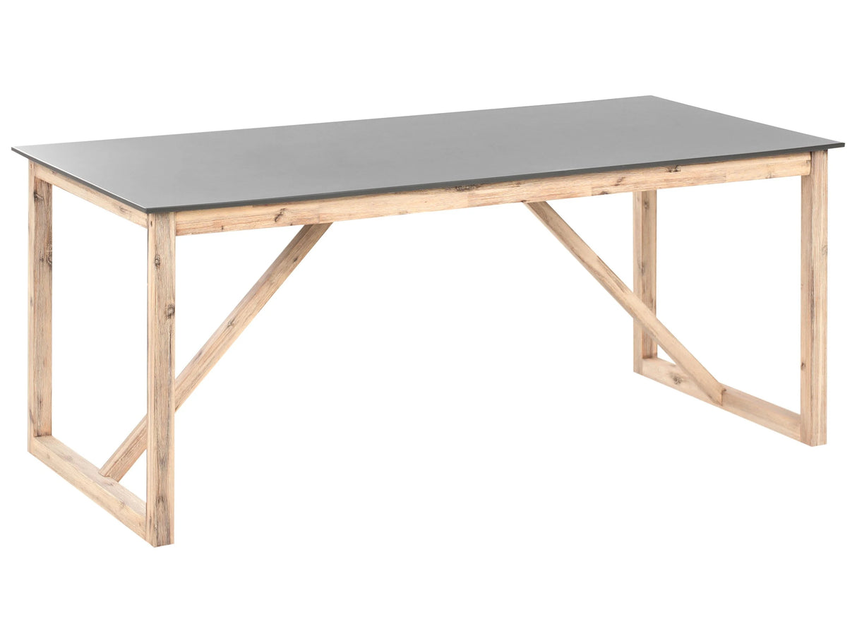 Outdoor Dining Table Grey Concrete Tabletop Light Wooden Legs Acacia 6 People Capacity 180 x 90 cm Beliani