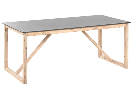 Outdoor Dining Table Grey Concrete Tabletop Light Wooden Legs Acacia 6 People Capacity 180 x 90 cm Beliani