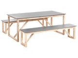 Outdoor Dining Set Grey Fibre Cement Light Acacia Wood 6 People Table 2 Benches Modern Design Beliani