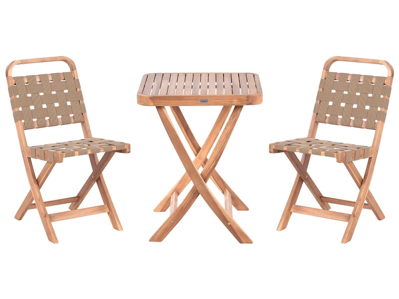 3 Piece Bistro Set Brown Solid Certified Acacia 2 Chairs and Tea Table Folding Slatted Design Beliani