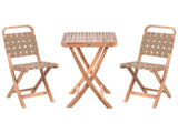 3 Piece Bistro Set Brown Solid Certified Acacia 2 Chairs and Tea Table Folding Slatted Design Beliani