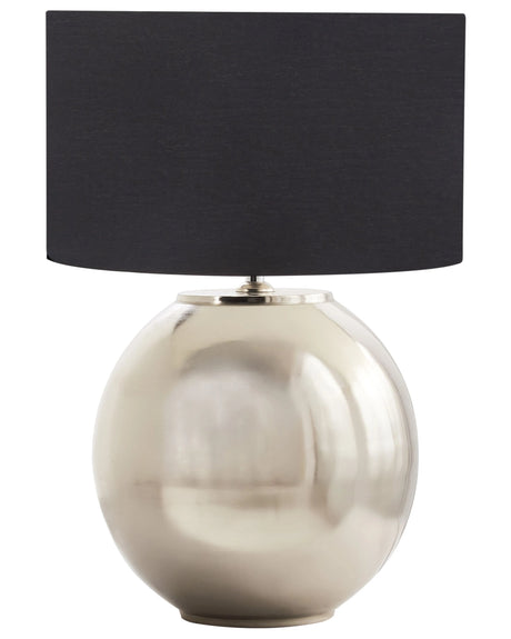 Table Lamp Silver and Beige Linen Cotton Shade Iron Metal Base 54 cm Single Light Modern Design Home Accessories Living Room Beliani