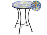 Garden Bistro Table Black Metal Iron Frame  60 cm Mosaic Tiles Pattern Tabletop Vintage Style Outdoor Beliani