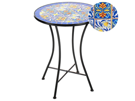 Garden Bistro Table Black Metal Iron Frame  60 cm Mosaic Tiles Pattern Tabletop Vintage Style Outdoor Beliani