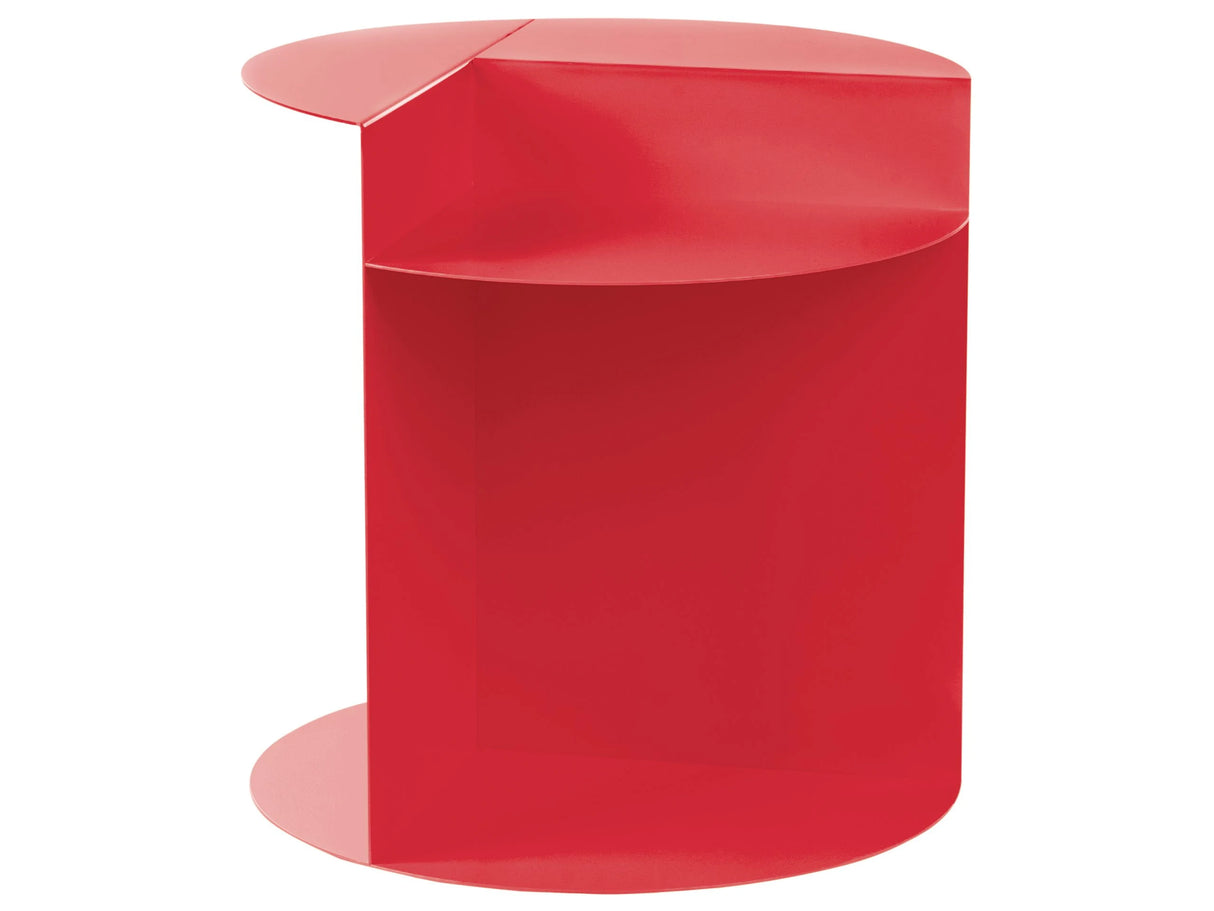 Side Table Red Metal Round Geometric Form End Table with Shelf Accent Piece Beliani