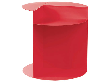 Side Table Red Metal Round Geometric Form End Table with Shelf Accent Piece Beliani