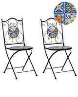 Set of 2 Garden Chairs Black Metal Iron Frame Folding Mosaic Tiles Pattern Vintage Style Outdoor Beliani