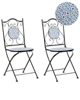 Set of 2 Garden Chairs Black Metal Iron Frame Folding Floral Pattern Vintage Style Outdoor Beliani
