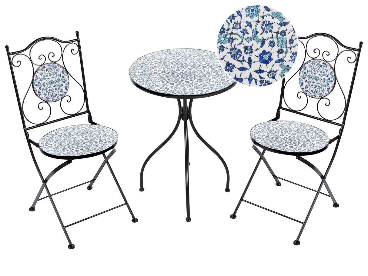 Outdoor Garden Bistro Set Black Metal Iron Frame Floral Pattern Table Chairs Vintage Style Outdoor Beliani