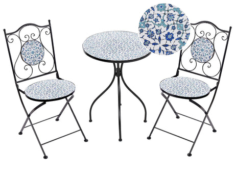 Outdoor Garden Bistro Set Black Metal Iron Frame Floral Pattern Table Chairs Vintage Style Outdoor Beliani
