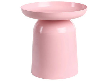 Side Table Pastel Pink Metal Round Geometric Form End Table Accent Piece Beliani