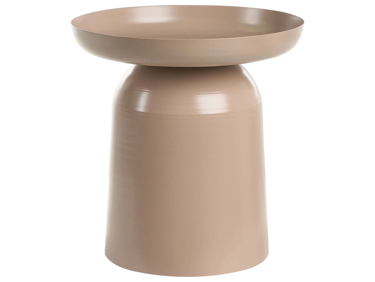 Side Table Taupe  Metal Round Geometric Form End Table Accent Piece Beliani