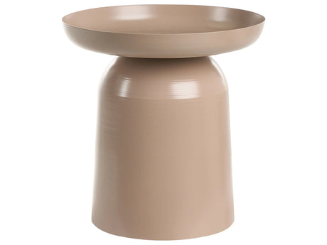 Side Table Taupe  Metal Round Geometric Form End Table Accent Piece Beliani